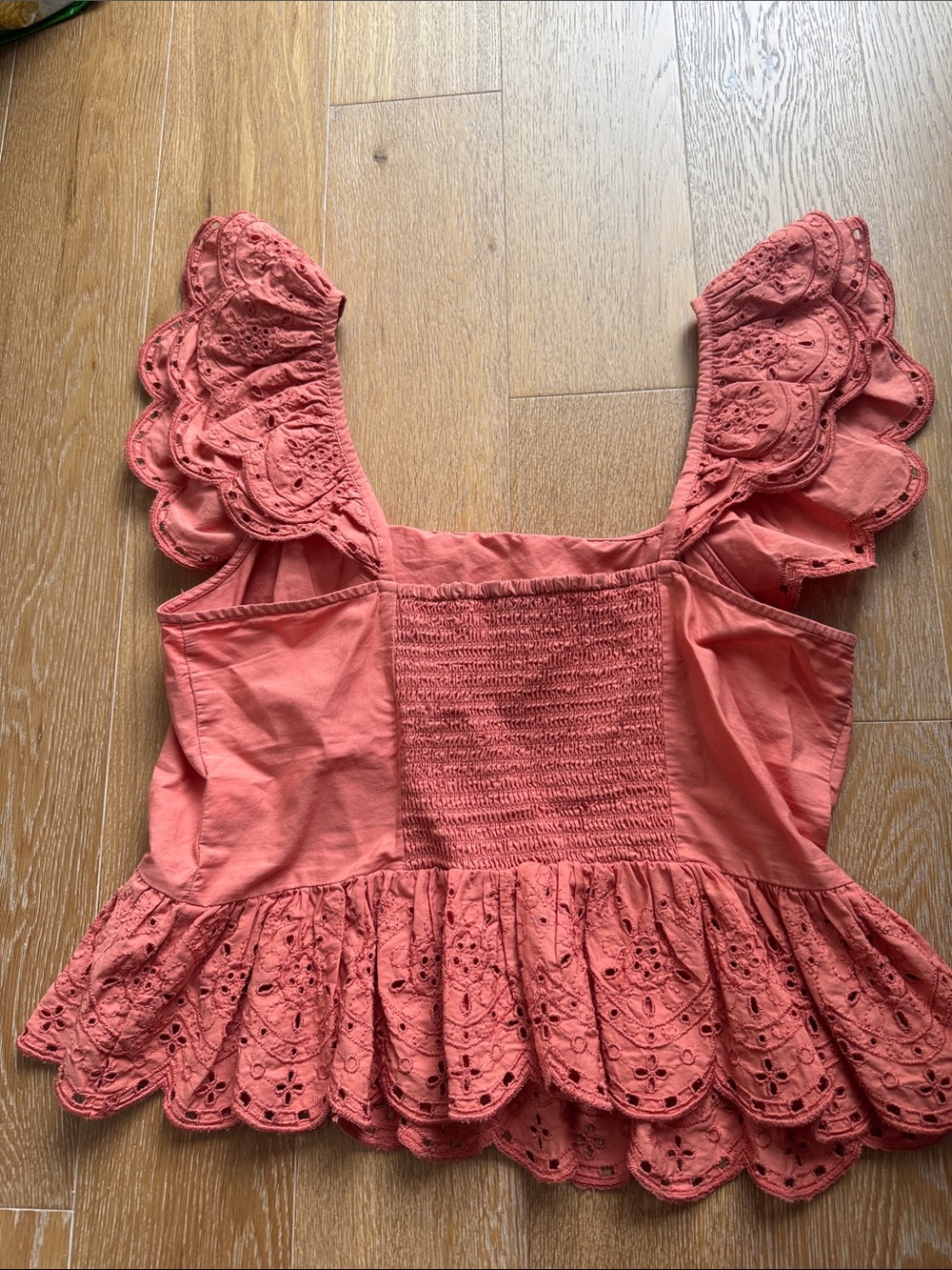 Express Coral Eyelet Ruffle Crop Top - Picture 3 of 7